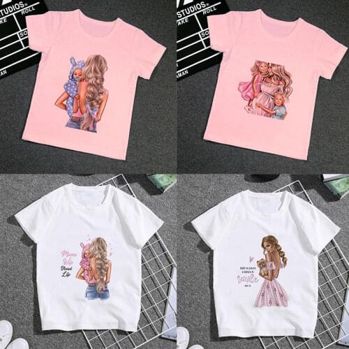 Short Sleeve Girls Clothes Super Mom Baby Printing Sweet Little Girl T-shirt Crew Neck Kids T Shirt For Boys Casual Boy T Shirts