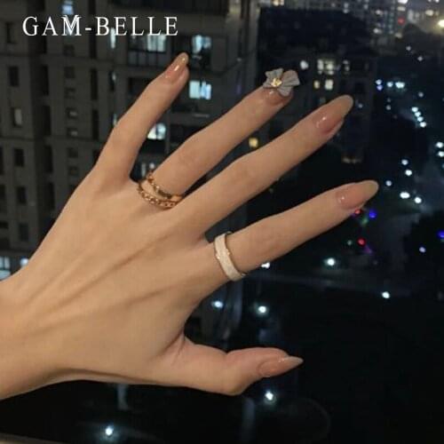 GAM-BELLE Professional Fake Nails Blue Bow Design Long Ellipse Nail Art Tips Colorful Full Press On Nails Art DIY Manicure Tool