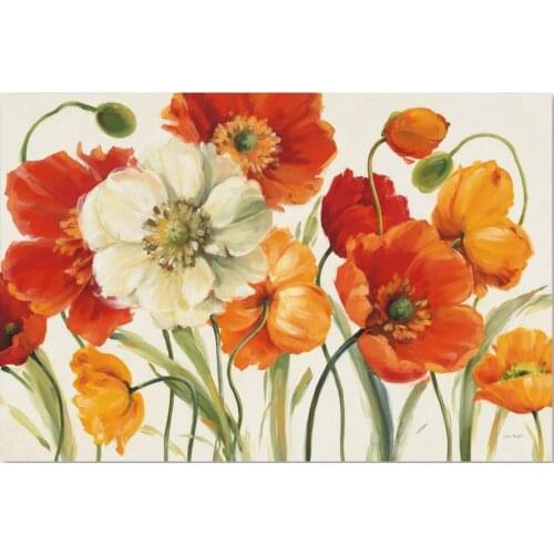 Flowers oil painting Poppies Melody modern decorative art red white for living room wall decor hand painted high quality