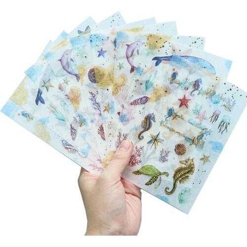 Kawaii Ocean Series Bronzing And Paper Stickers Diary Stickers Decorative Mobile Phone Albums Scrapbook Stickers Stationery