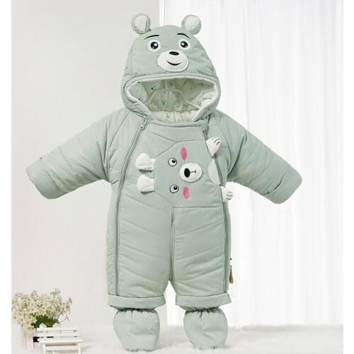 Cartoon Hooded Baby Boy Rompers Winter Warm Newborn Girls One Piece Jumpsuit Fleece Toddler Onesies Children Snowsuits Clothes