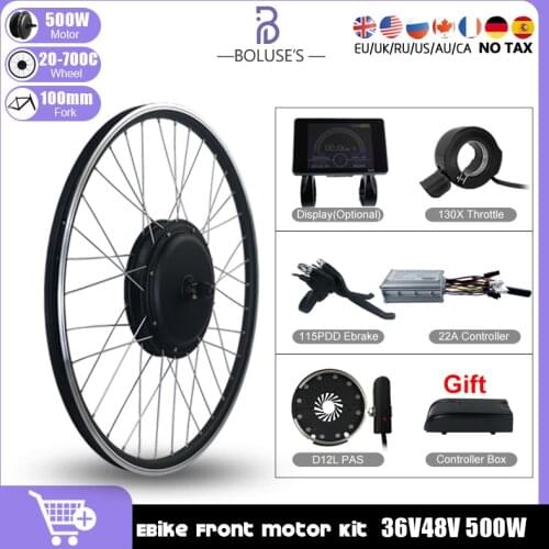 Ebike Conversion Kit Front Wheel Motor 36V 48V 500W Brushless Gearless Hub Motor 20-29 inch 700C For Electric motor bike kit