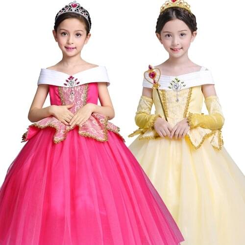 Girls Costume Kids Aurora Role-Play Party Gown dresses Sleeping Beauty Princess Belle Dress For Girl Kids Children Clothing