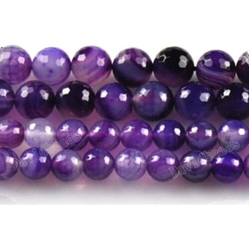 Fctory Price 16" Strand Natural Stone Faceted Purple Stripe Agat Round Beads 4 6 8 10 12MM Pick Size For Jewelry Making diy