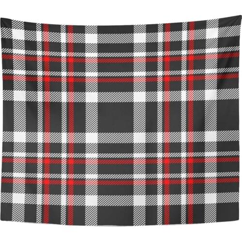 Lumberjack Plaid Red Black and White Tartan Buffalo BBQ Border Breakfast Home Decor Tapestry Wall Hanging for Living Room
