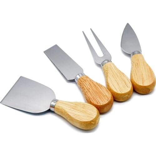4Pcs/set Stainless Steel Cheese Knives Set Oak Handle Cheese Cutter Cheese Board Butter Spatula Kitchen Cheese Tools With Box