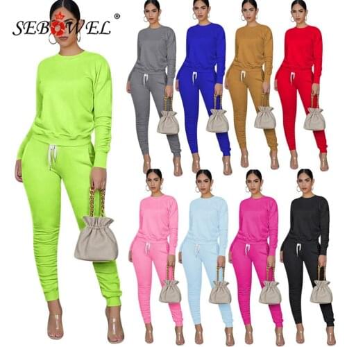 SEBOWEL Autumn Women Two Piece Jogger Set Casual Sport Long Sleeve Sweatshirt Tops Stacked Pants Suits Tracksuit Outfits S-XXL