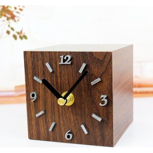 Pastoral European Retro Style 3D Faux Wood Square Alarm Clock Minimalist Desktop Clocks Lazy Watch Clock Home Mini Clock