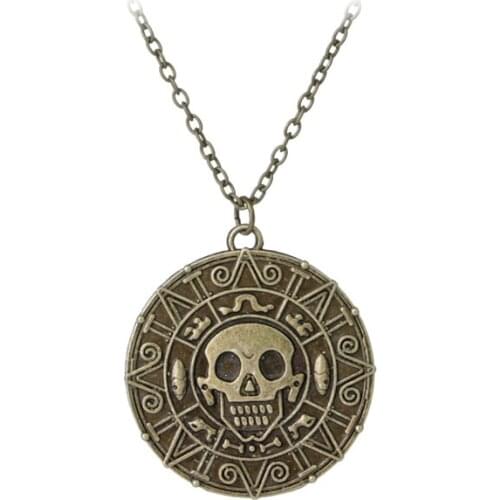 Adventure Game Pirates Of The Caribbean Necklace Jack Sparrow Aztec Coin Medallion Vintage Gold Bronze Pendant Necklace For Kids