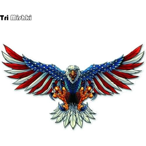 Tri Mishki WCS758 11.5*19cm 14*23cm american flag bald eagle car sticker PVC coloful Decals Motorcycle Accessories sticker