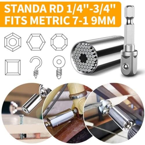 Universal Torque Wrench Head Socket Sleeve 7-19mm Power Drill Ratchet Bushing Spanner Key Magic Multi Hand Tools Socket Wrench
