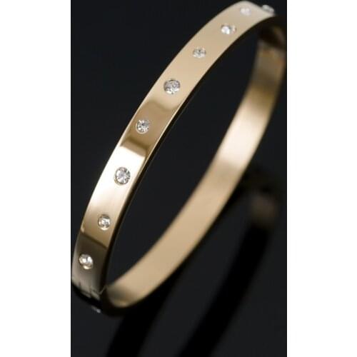 Women Bracelets & Bangles Fashion Irregular Crystal Open Cuff Design Bracelets Stainless Steel Luxury Gold Jewelry for Wedding