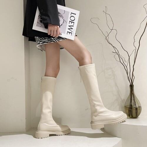 WHNB 2021 NEW Ins Women Long Boots Flat Heel Shoes Women Winter Warm Knee High Boots Fashion Shoes Female Footwear Size 35-40