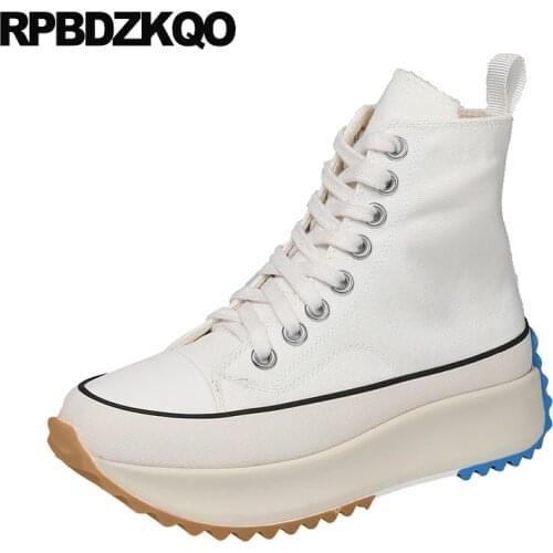 Creepers China Elevator Women High Quality White Canvas Shoes European Platform Sneakers Lace Up Thick Sole Black Wedge Trainers