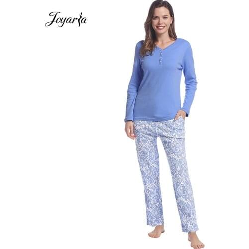 Joyaria 2 Piece Womens Cotton Pajama Set Patterned Nightgown Super Soft Sleepwear Comfy Loungewear Long Sleeve