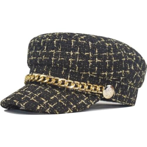 Wool gold thread lattice Women Hats Newsboy Caps Visor Cap Vintage Plaid Military Hats Female Autumn Winter Hats beret