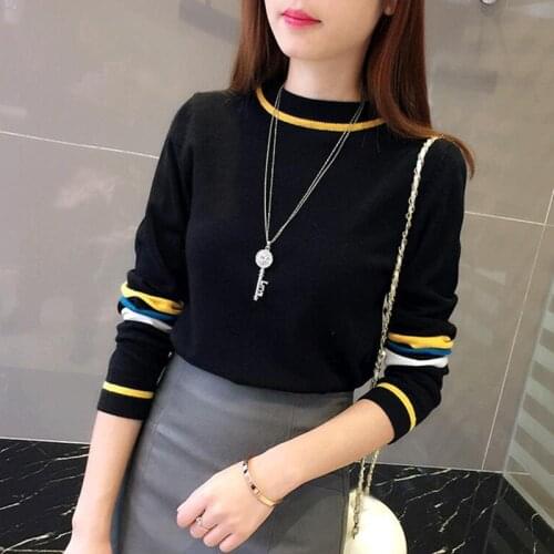 Womens Sweater O-Neck Pullovers Long Sleeve Femme Autumn Winter New Korean Version Color Matching Tops Wool Sweaters Womens