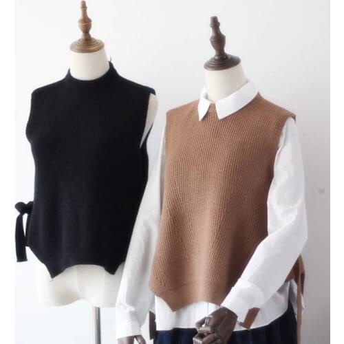 Women Vests Spring And Autumn New Korean College All-match Split Mid-Length Knitted Waistcoat Coat Women Keep Warm