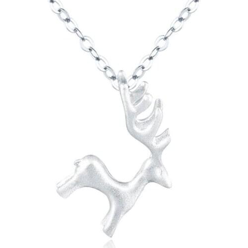 KOFSAC New Fashion Cute Elk Pendants Necklace 925 Sterling Silver Chain Necklaces For Women Christmas Jewelry Girl Best Gifts