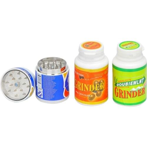 1PC Chewing Gum Bottle Herb Grinder Plastic with Metal Red Blue Green Spice Pollen Crusher Drop ship Tobacco Smoking Grinder