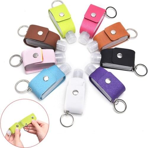 1Pc Empty Leak Proof Plastic Travel Bottle Portable Squeeze Bottle With Leather Keychain Holder For Hand Sanitizer New