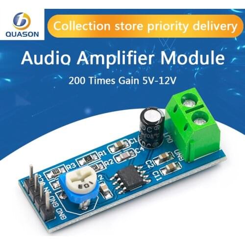 200 Times Gain 5V-12V LM386 Audio Amplifier Module 10K Adjustable Resistance 200 Multiplier Speaker Wire Holder