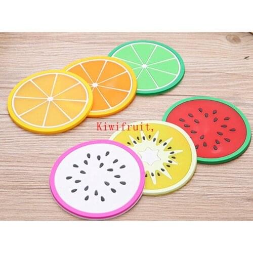 2000pcs/lot 9cm PVC Fruits Coaster Novelty Cup Cushion Holder Home Dining Room Decor Drink Placement Mat 7 Styles