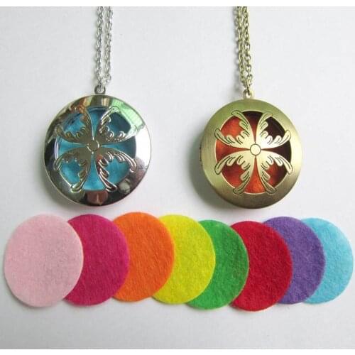 2016 hot sale 1 necklace with 8pcs felt pad 35mm round pendant aromatherapy locket essential oil diffuser necklace