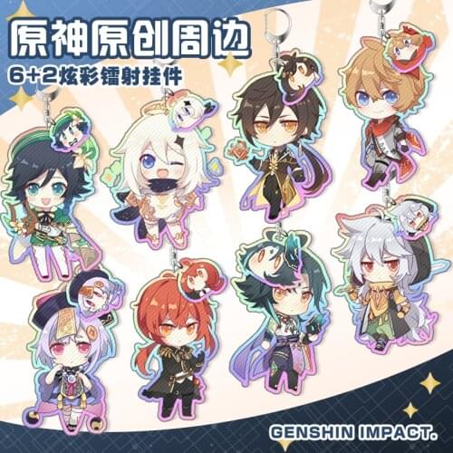2021 Game Genshin Impact Venti Zhongli Xiao Albedo Diluc Cosplay Colorful Keychain Double-Sided Acrylic Keyring Cartoon Pendant