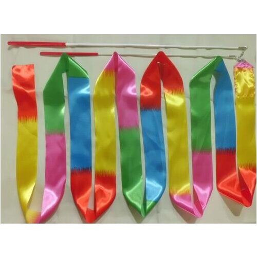300pcs New 4M Gymnastics Colored Ribbon Gym Rhythmic Art Ballet Dance Ribbon Streamer Twirling Rod Stick Multi Colors free ship