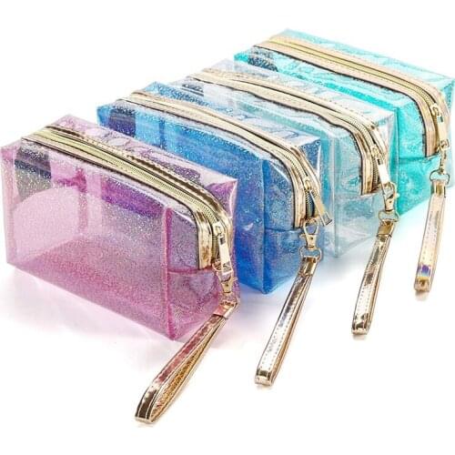 4 Pcs Waterproof Cosmetic Bags PVC Transparent Zippered Toiletry Bag with Handle Strap Portable Clear Makeup Bag Pouch