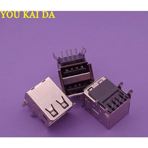 5-200pcs/lot double USB 2.0 type A female 4 angle pins Connector Socket 90 Degree Connector Socket jack free shipping
