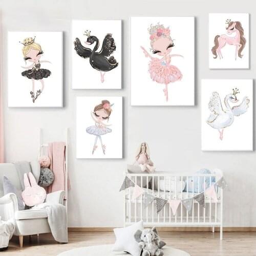 5D Diamond Painting Ballet Girl Wall Art Prints Swan Unicorn Print Baby Poster Nordic Wall Pictures For Girl Room Decoration