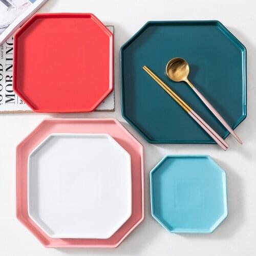 6"-10 inches Ceramic Steak Plate Dinner Plate 8 Hexagonal Western Food Plate Salad Dish Breakfast Plate Household Tray