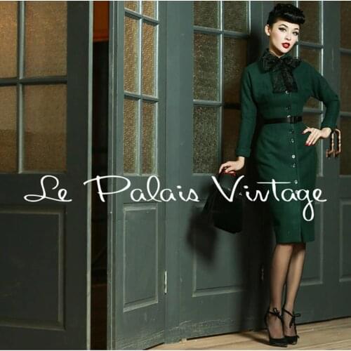 FREE SHIPPING Le Palais Vintage elegant classic dark Green Baby Doll type slim Hepburn type woollen coat/overcoat