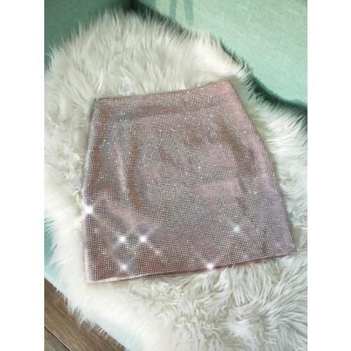 High Waist Full Diamond Bling Shiny Package Hip Skirt All-match Female Lady Sexy Night Club Wear Skirts Pink
