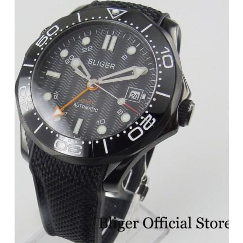 BLIGER Sapphire PVD Plated Case Rotating Bezel GMT MINGZHU Movement 41mm Self Winding Wristwatch Men