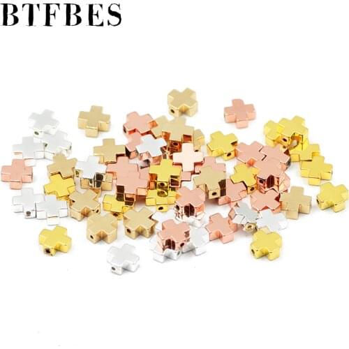 BTFBES Natural Stone Hematite Jesus Cross 8mm Gold Silvers Loose Beads For Charm Jewelry Making Diy bracelet Accessories