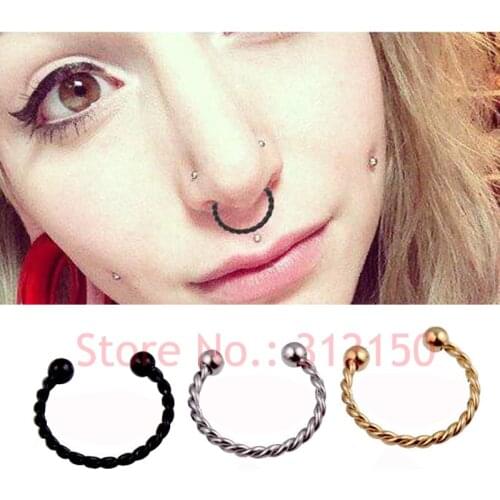 SaYao 1 piece Surgical Stainless Steel Circular Barbells Horseshoe Non-Pierced Fake Septum Nose Ring Lip Body Piercing