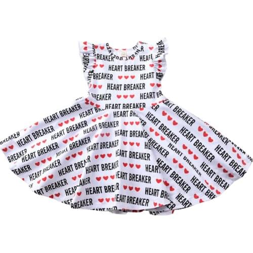 Infant Valentines Day A-line Dress Baby Girl Casual Letter Heart Print Fly Sleeve Round Neck One-piece