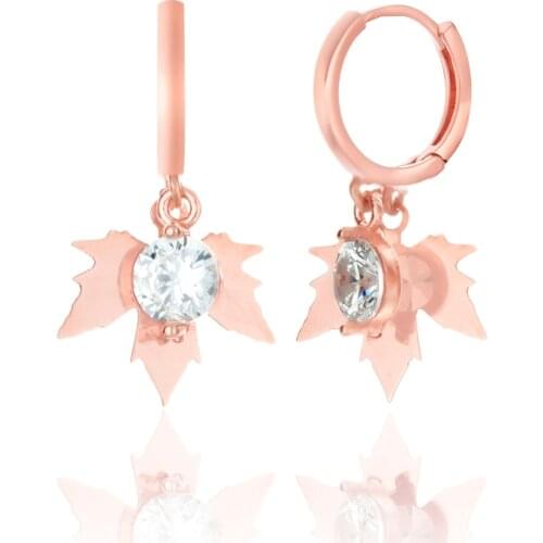 Showy Earrings 925 Sterling Silver Oak Leaf Jewelry For Women Rose Gold Plated With Zircon Drop Earrings