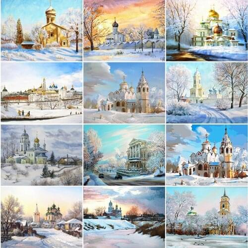 Evershine Diamond Painting Full Square Castle 5D Diamond Embroidery Winter Picture Of Rhinestone Landscape New Arrive Wall Decor
