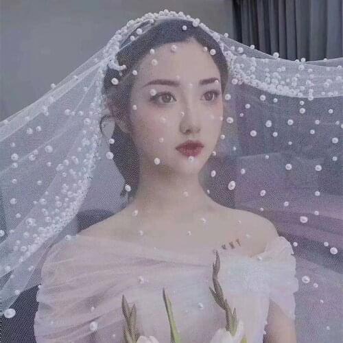 Hot Sale 1 Tier 3m With Comb Cathedral Royal Pearl Wedding Veil Bridal Veil With Pearl Ivory Veu De Noi