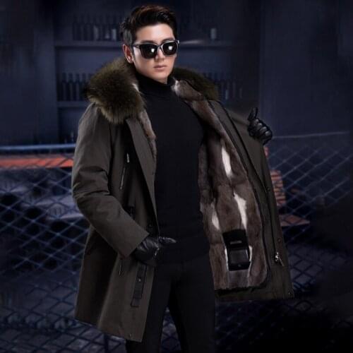 JKP new style to overcome mens long section to overcome the real rabbit fur liner fur leather jacket