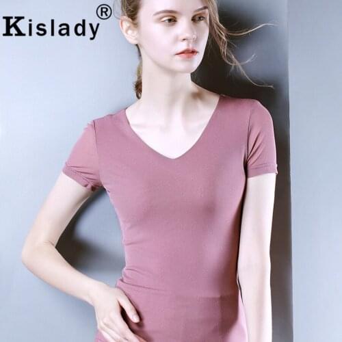 Kislady Summer 2020 Simple solid V Neck Women Tshirt Elegant Harajuku Short Sleeve Mesh Tops Hot Wild Casual Korean Clothes