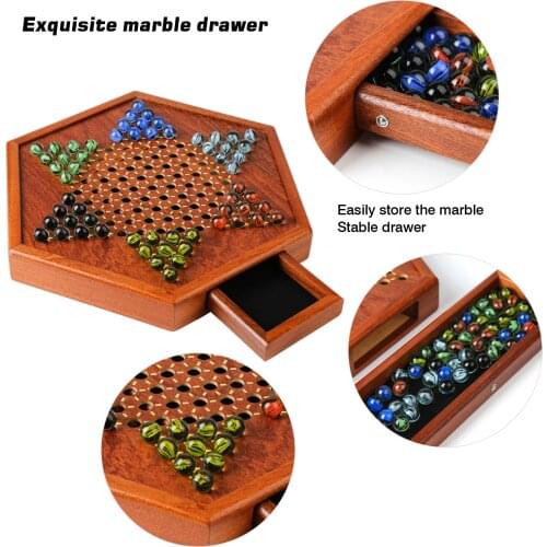 Retro Chinese Checker Game Set Wooden Educational Checker Board Game Kids Classic Halma Chinese Checkers Strategy Family Game