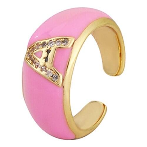 New Design 26 Letters AZ Retro Colored Copper Micro-inlaid Zircon Open Ring Ring Female Korean Version of Cold Ins Wind Jewelry
