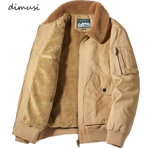 DIMUSI Winter Mens Bomber Jacket Casual Male Outwear Fleece Fur Collar Warm Coats Fashion Retro Military Jackets Man Clothing
