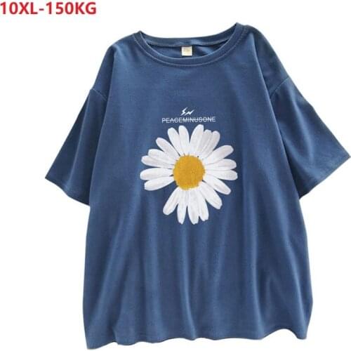Summer plus size t-shirts for women short sleeve oversize 6XL tees print flower loose tops cotton simple soft thin tshirt 150KG