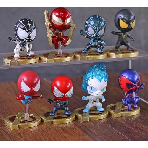 Marvel Cosbaby Spiderman Iron Spider Mini PVC Action figure Toys Model Gift 8pcs/set